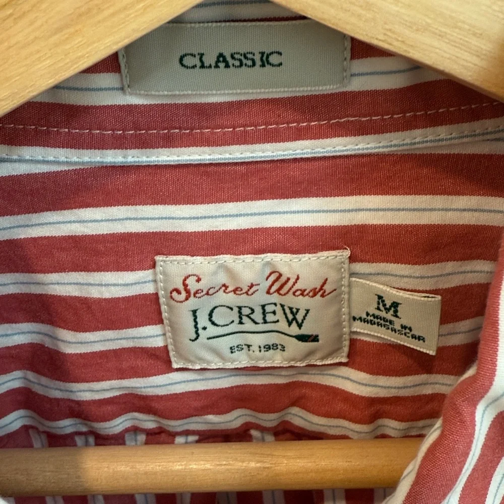 J. Crew Red and White Striped Button-Down Shirt